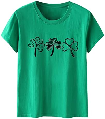 Camisetas do Dia da CGGMVCG St. Patricks para mulheres Lucky Grass Patten for Womens Fashion Casual Short St Patricks