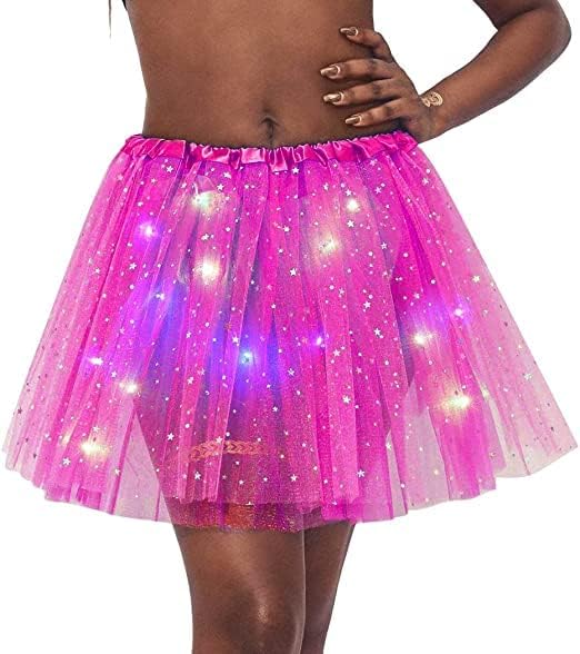 Salia LED de LED feminina Saias de dança estrela Tule Salia de balé em camadas de camadas Tutus elástico