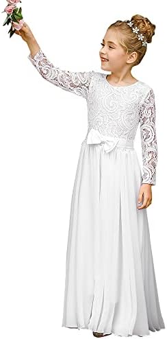 ABAO Irmã Fancy First Communion Flower Girl Dress Boho Chiffon A-Line White Damas de dama de