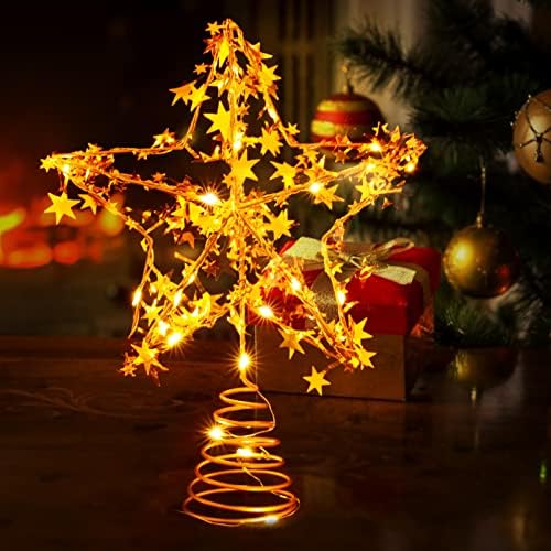 Decorações de natal de quintal Led Christmas Tree Star Topper Gold Gold Christmas Topper Metal