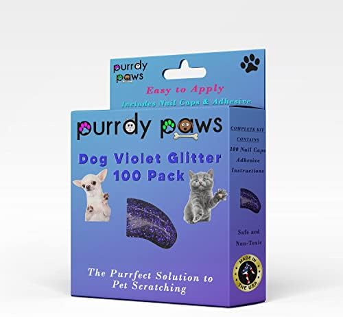Patrdy PAWS 100 Capas de unhas macias para garras de cachorro Violet Glitter Medium