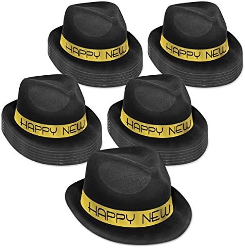 Beistle 12 peças Presidente Hats para Feliz Ano Novo Supplies de Véspera de Ano Novo, OSFM, Black/Gold