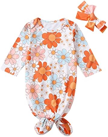 Meninas recém -nascidas infantis, vestido de sono floral, bandana de cabeceira do sono, sacos de