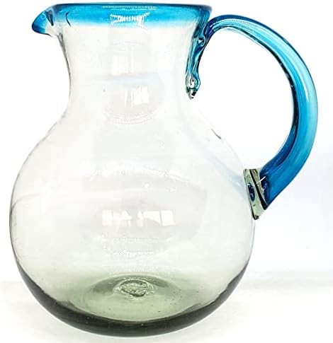 Mexhandcraft aqua azul aro de 120 oz e 6 copos de bebida, vidro reciclado, sem chumbo, sem toxinas