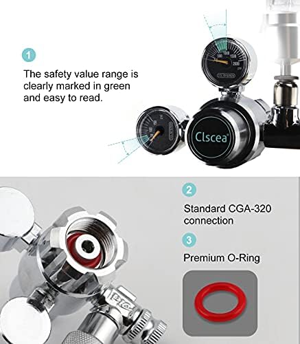 CLSCEA Aquarium CO2 Regulador Dual Medidor com contador de bolhas e válvula solenóide, estágio único