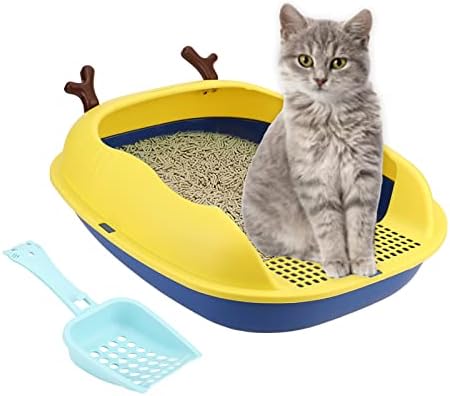 Caixa de areia de gato aberta, panela de areia antiaderente à prova de vazamento com banheiro de gato de pá extra