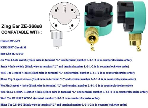 Interruptor do ventilador de teto ze-268s6 3 velocidades 4 arame ouvido para ventiladores de luz de teto Lâmpadas