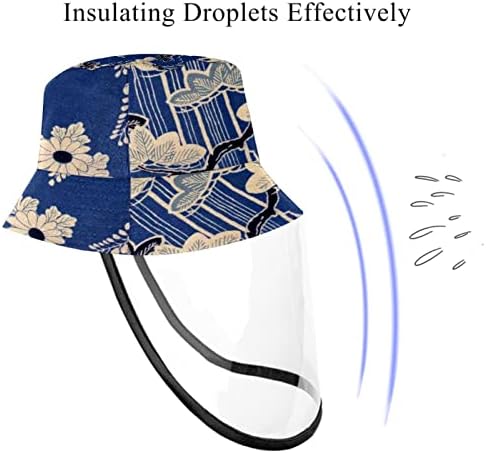 Chapéu de proteção para adultos com escudo facial, chapéu de pescador anti -sun tap, japonês blue cypress