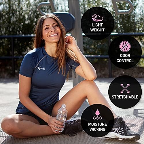 Thermajane feminino compressão de manga curta camiseta para exercícios atléticos e com tampas secas frias