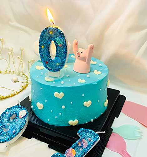 Velas do número azul, lantejoulas do shell Número de velas para bolos de aniversário Mermaid Time Party