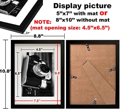 Luofu 8x10 Frames de imagens Conjunto de 2, quadro de imagem preto 8x10, exibir fotos 5x7 com tapete ou