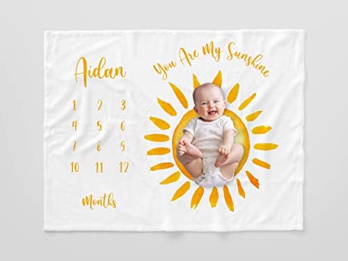 Sunshine Nome personalizado cobertor de marco do bebê, cobertor de crescimento mensal do bebê, cobertor de