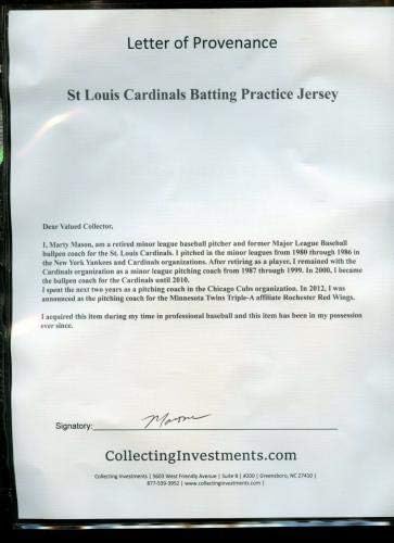 O jogo do St. Louis Cardinals de 2000 usou camisa de prática de rebatidas 38 Marty Mason Loa - Jerseys