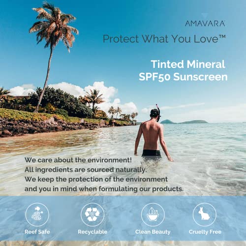 Protetor solar mineral colorido de Amavara SPF 50, protetor solar físico baseado em zinco, protetor