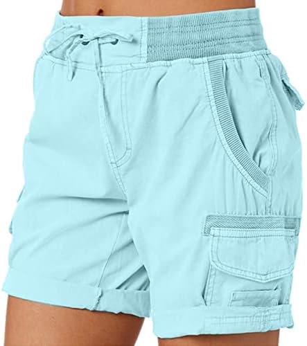 Shorts de carga de jarro para mulheres ao ar livre para caminhada ativa cintura elástica linho lenço de linho de lençóis de verão shorts com bolso