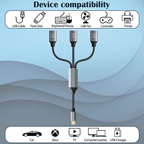 Pasow USB C Male para 3 Adaptador de cabo fêmea USB, cabo de divisor USB C OTG, Thunderbolt 3 a 3 Tipo A fêmea Data