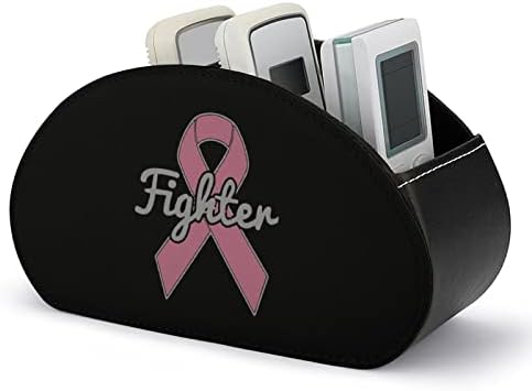 Câncer de mama Pink Ribbon Fighter Leather Remote Control Holder Funny Caddy Storage Box Desktop Organizador com