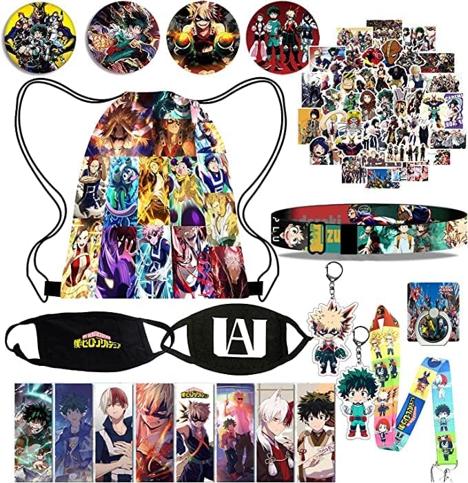 FOPXRO Anime Merch Anime Gifts Mha Merch, incluindo Anime Backpack Máscara Face Máscara Pulseira Chaves