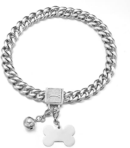 Aiyidi Chain Collar Chain Silver Stainless Stone Cuban Link Cheker Collar Largura 11/15/19mm com shinestone Segurança