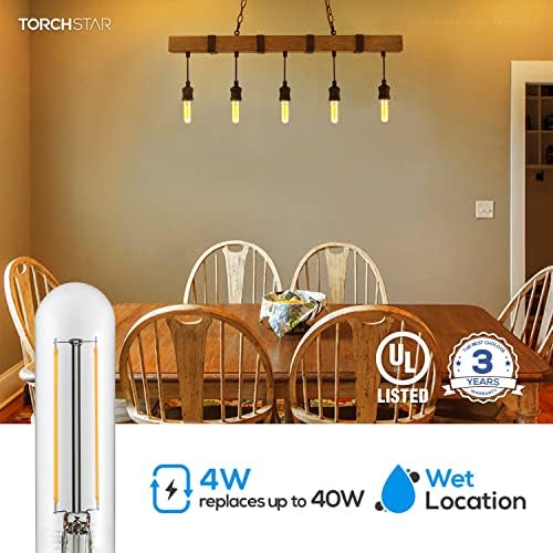 Torchstar T10 Lâmpadas LED tubulares, listadas UL, diminuição da lâmpada E26 Edison 40watt, vidro transparente,