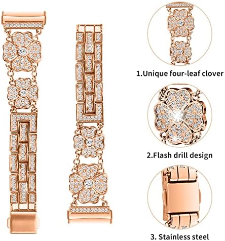 Compatível com Fitbit Versa 4/Versa 3 Watch Bands for Men & Women, Bling Diamond Metal Wristband Substituição