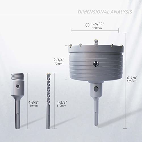 Kit de serra de orifício de concreto GSTK de 160 mm com sds mais haste, presente com apanhador