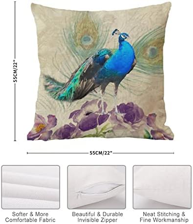 Pavão roxo azul vintage com flores Tampa de travesseiro de arremesso de travesseiro colorido Caso