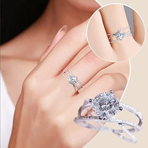 Anel de zircão de diamante clássico e anel de noivado de quatro- pulseiras reais de pulseira dupla e dupla