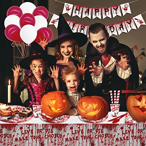 TRGOWAUL Horror Birthday Halloween Bloody Tableware Set Decorações, 115pcs Feliz Aniversário Halloween Os