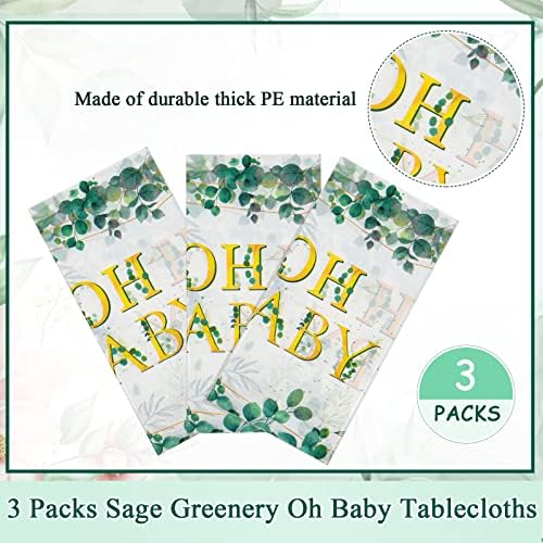 3 pacotes de vegetação sálvia oh toalhas de mesa de plástico para bebê decorações de festa de chá de bebê
