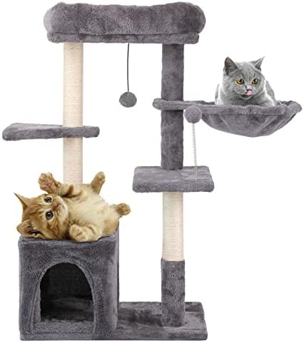 Jieshun Cat Tree for Indoor Cats - Torre de gatos com sisal gato pós -arranhão, rede, caverna de 2 portas