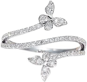 Anel de borboleta dupla prata zircão de diamante noivado de casamento jóias de presente para mulheres