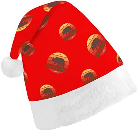 República da Califórnia Bear engraçado chapéu de natal Papai Noel Chapé Chapé curto com punhos brancos para