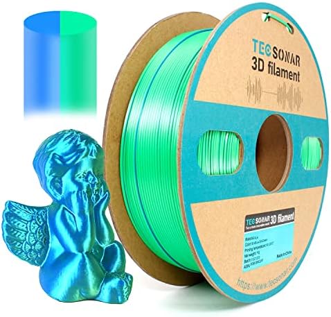 Filamento PLA multicolor Tecsonnar 1,75 mm 1kg, 2 rolos/pacote, verde verde azul de seda, cobre de seda roxo verde