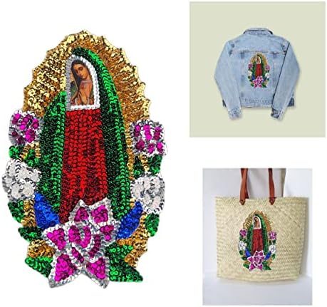 Cuitáxi Virgen de Guadalupe Patch de apliques de lantejoulas, ele pode ser costurado/colado em bonés