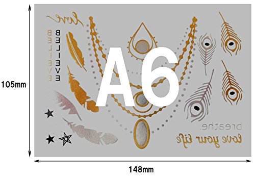 Akjo Group E Design 34-41 [No.34] Tatuagem metálica/ouro temporária, prata/verde turquesa