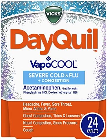 Vicks Dayquil Vapapool resfriado e gripe + medicamento para congestionamento, alívio de 9-símeros de força máxima
