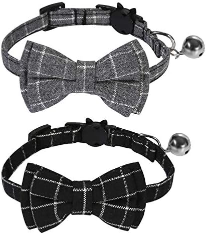 Slson 2 Pack Breakaway Cat Collar com colar de gatinho xadrez de sino e gravata borboleta para gatos e cães pequenos