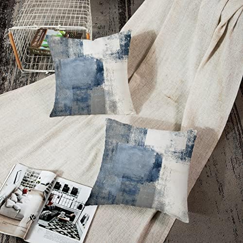 Conjunto de emvency de 2 capas de travesseiros brancos e cinza azuis Modernos Pintura abstrata Pintura