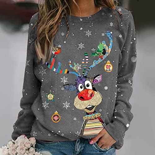 Sweater de Natal feio de Natal engraçado fofinho de rena de manga comprida