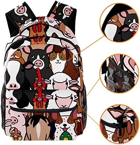 Animais Horse Pig Dog Cat Ovelha de frango bookbag Travel Bolsa de ombro casual mochila 14 polegada mais bolsa de