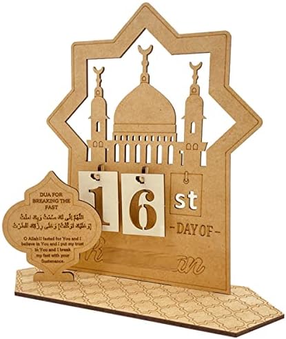 Calendário de advento do Ramadã de madeira, decoração reutilizável do calendário de contagem regressiva