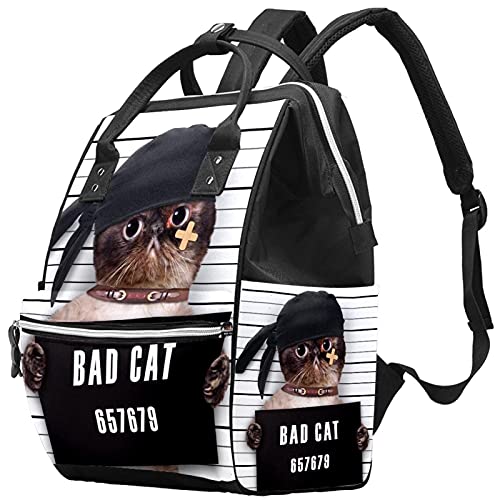 Gato fofo com chapéu preto Bolsas de fraldas Backpack Mummy Backpack de grande capacidade Bolsa de enfermagem