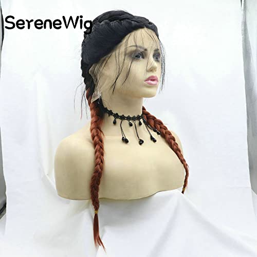 Serenewig 13x2.5 Ombre Black Ombre Brown-Brown Box Railed Synthetic Lace Front Wigs para mulheres com 2