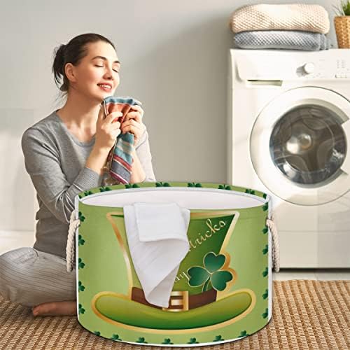 Saint Patrick's Day Green Hat Green Round Cestos para cestas de lavanderia de armazenamento com alças cestas