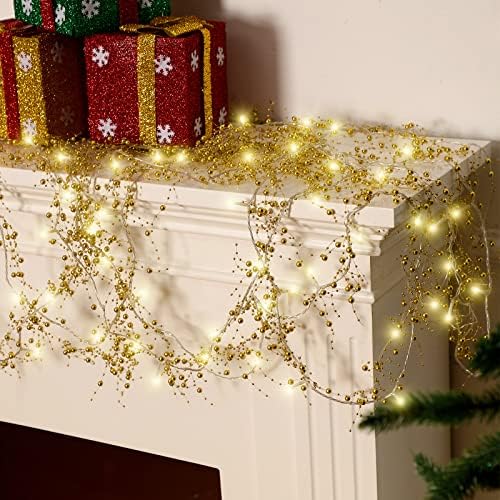 Garland de miçanga iluminada de 33 pés de Natal com luzes Mantel Garland Decorações de lareira de