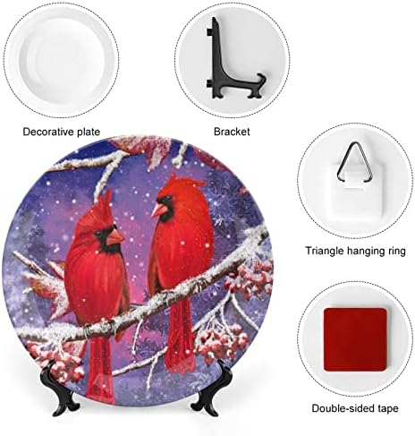 Red Cardinal Bird fica em galhos nevados Placa decorativa de osso vintage com exibição Stand Plate Cute