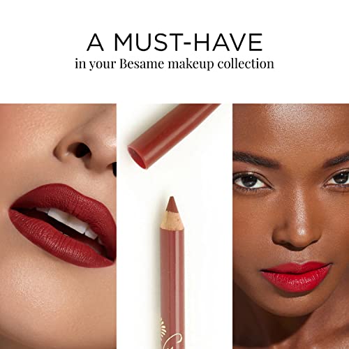 Besame Cosmetics - Lipstick empoeirado Rose + Masterliner Universal Red Lip lápis, maquiagem vintage, batom