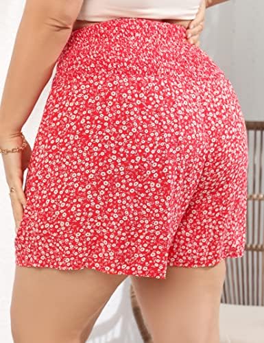 Kojooin Women Plus Size Shorts confortáveis ​​elásticos da cintura alta Casual Summer Shorts