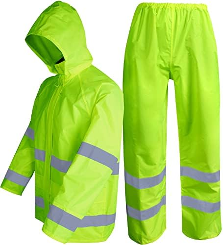 FWG Rain Suit para homens, mulheres refletidas na capa de chuva impermeabilizadas e calças com capuz